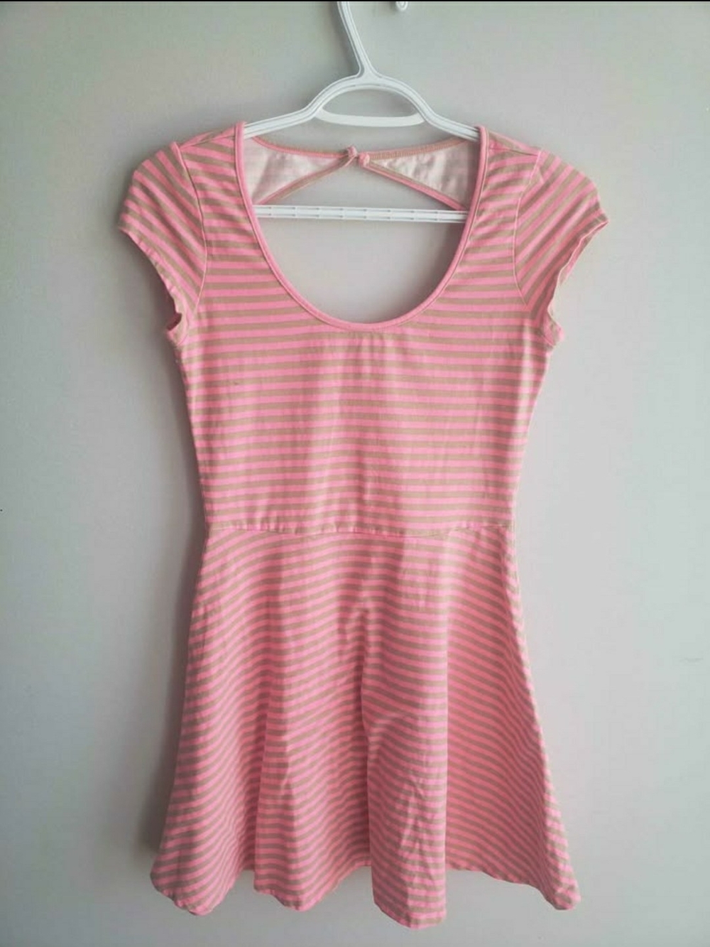American Eagle Outfitters Pink and White Striped Cap-Sleeve Skater Dress